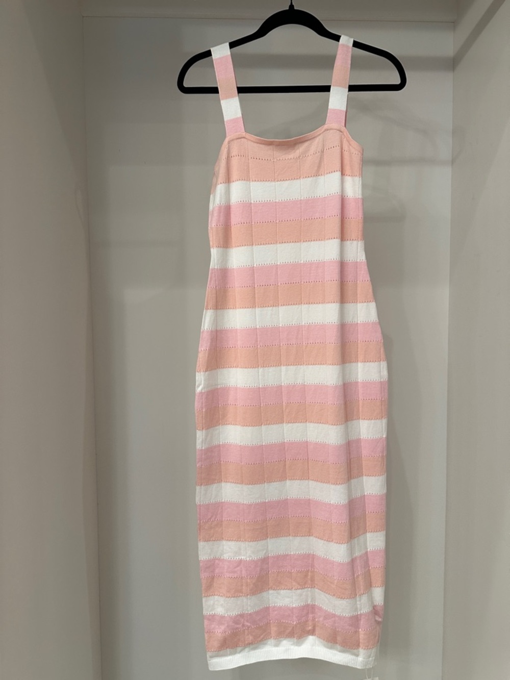 Saodimallsu small Striped Knit Sundress in Pink, Peach & White. New